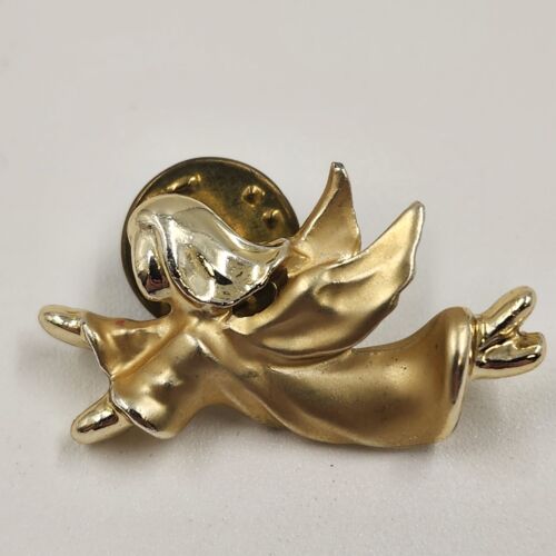 Gigio Giusti Flying Guardian Angel Lapel Pin Satin & Shiny Gold Tone Religious