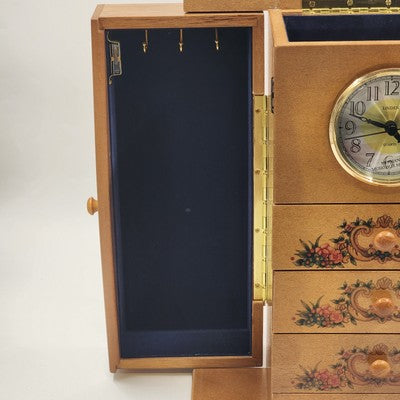 Linden Musical Jewelry Box Clock Giuseppe Studio 100 Vintage 11" x 6" x 13"h NOS