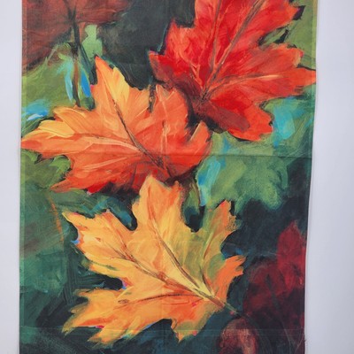 Autumn Maple Leaves Decorative Garden Flag Banner Art Hand Painted Motif 12"x18"