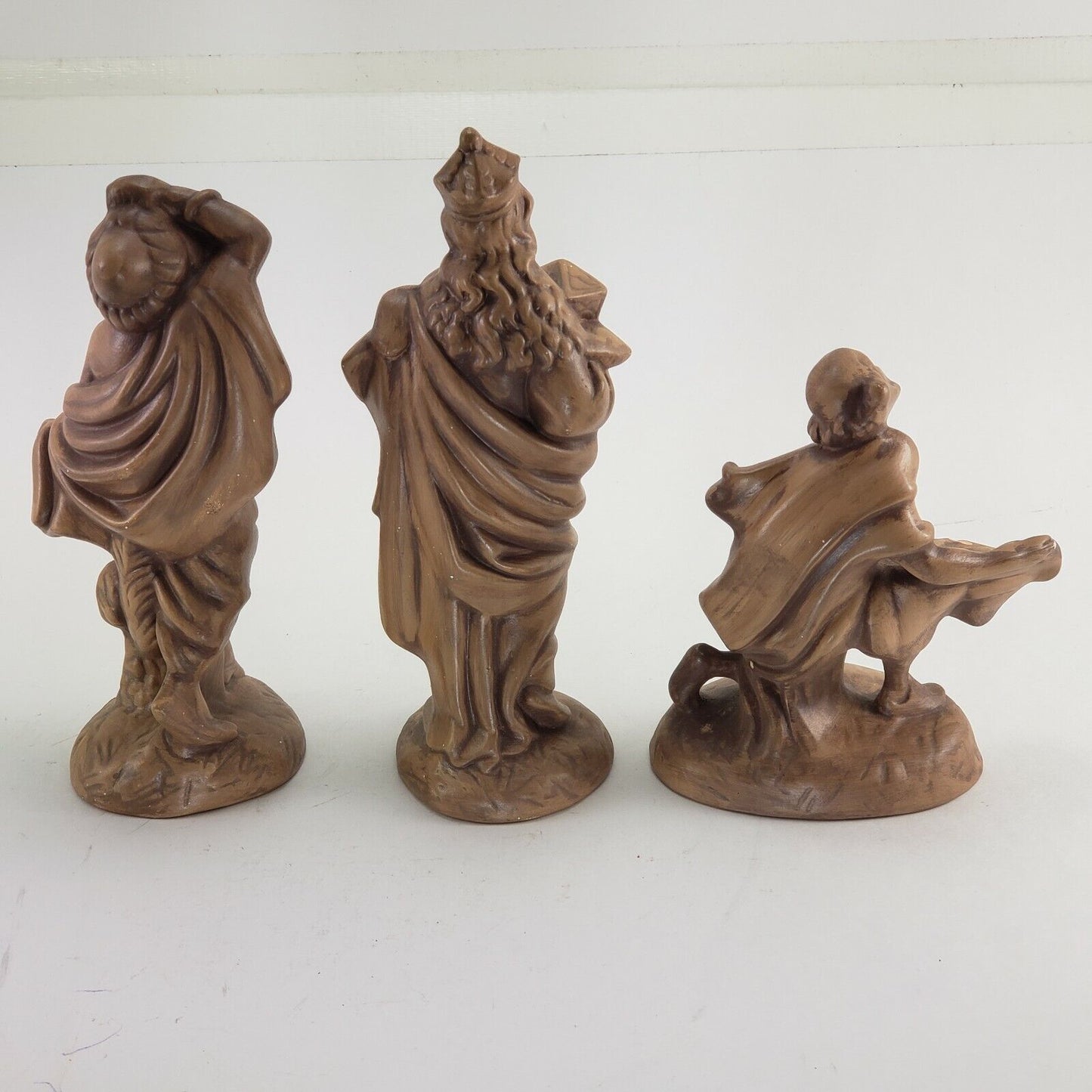 3 Atlantic Mold Ceramic Nativity Figurines Brown Glaze Wisemen & Beggar