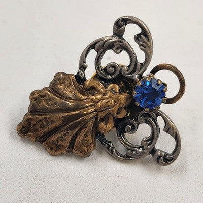 Jewelry Lot 2 pc Brooch Gold Tone Angel Lapel Pin & Rhinestone Angel Pendant