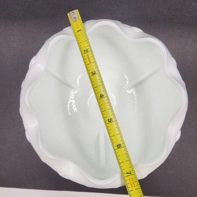 Indiana Milk Glass Pedestal Bowl 7"d x 9" Duette Pattern Quilted Ruffled