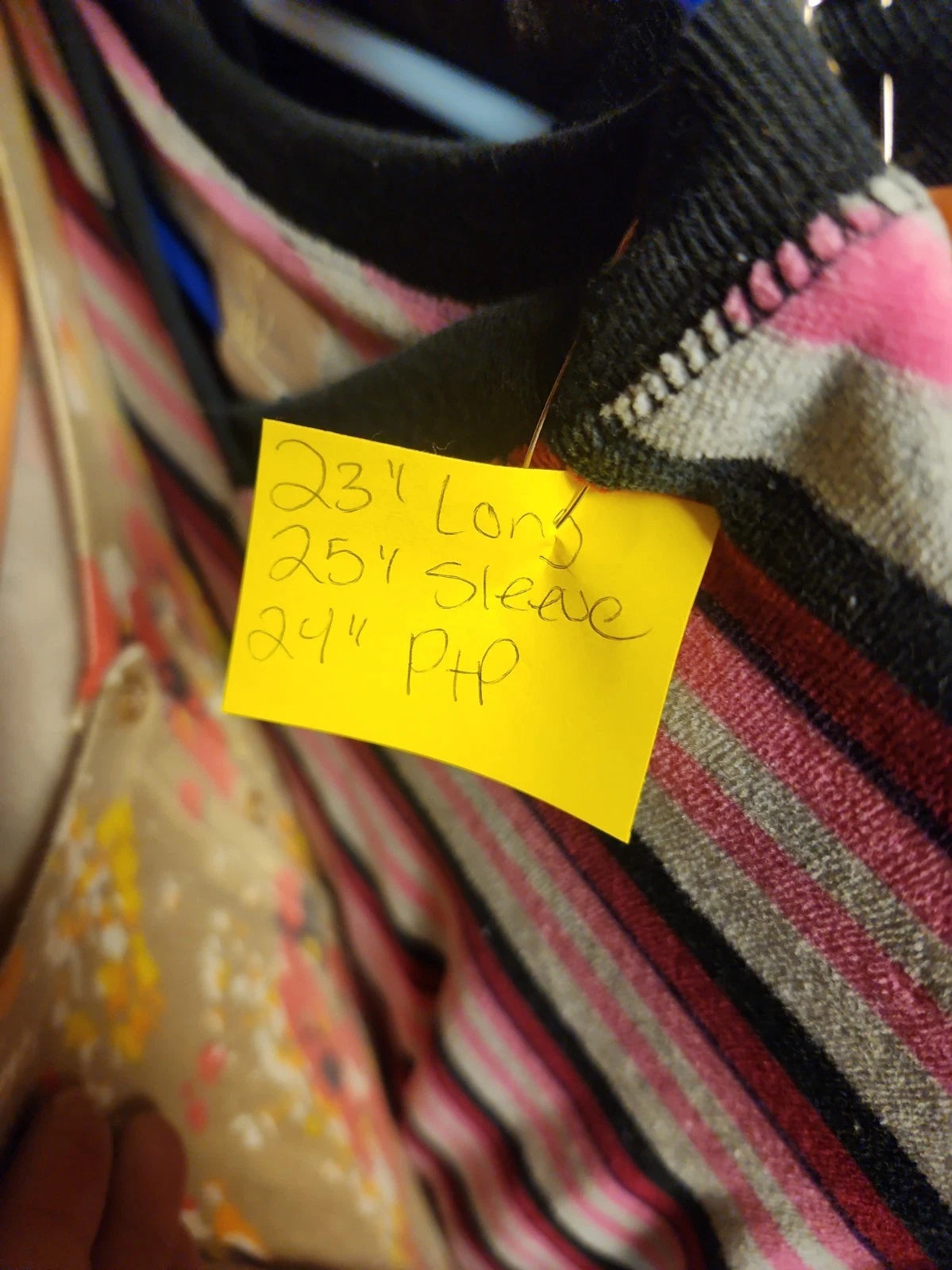 Studio Works Women’s 1X Pink Gray Black Striped V Neck Long Sleeve Pullover Top