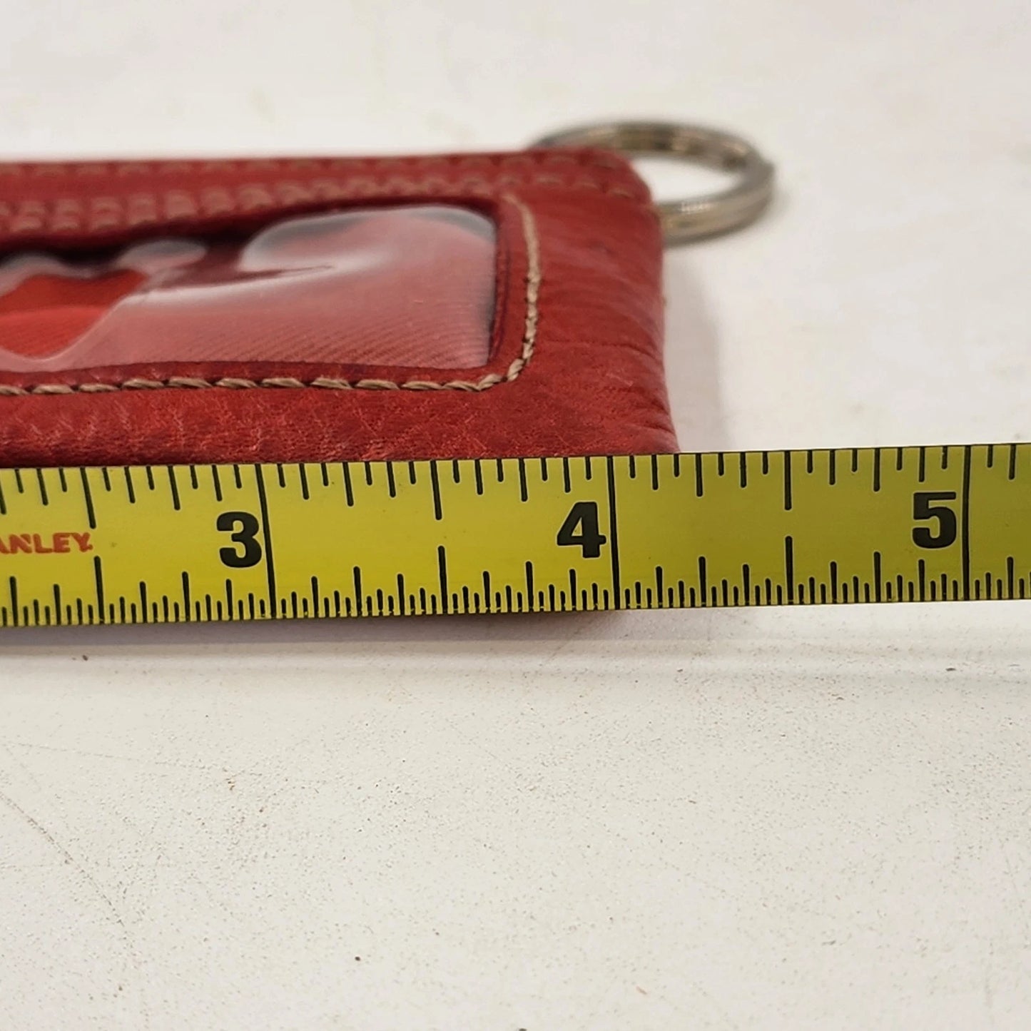 Fossil Red Leather Mini Wallet ID Window Keychain Coin Zip Pouch 4.25"