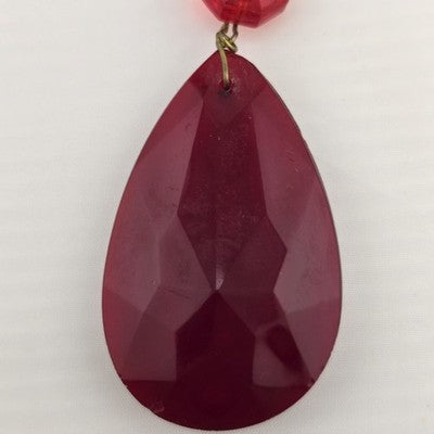 Ruby Red Faceted Teardrop & Button Crystal Prisms Hanging Chandelier Parts 2"
