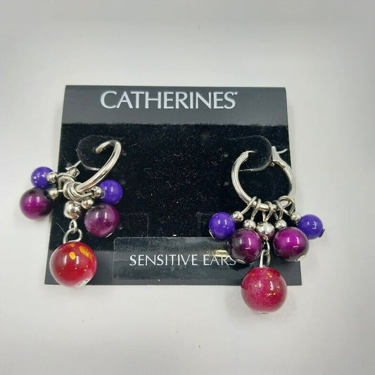 Catherines Silver Tone with Multicolor Bead Ball Dangle Earrings For Pierced Ear