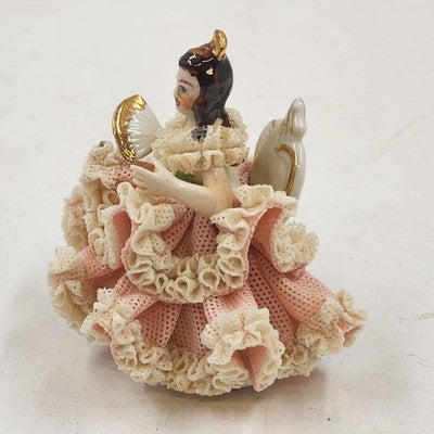 Dresden Princess Lady Figurine Pink Dress White Lace Originals West Germany