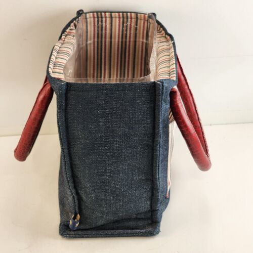 2007 Boyds Bear Club Collection Denim Tote Bag Plastic Insert Striped Lining 7"H