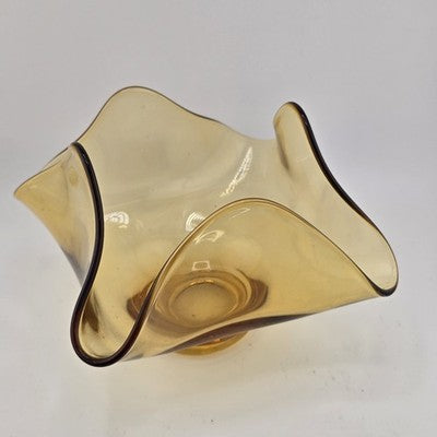 Viking Art Glass Bowl Amber Epic Loop Ruffled Pinched Candy Trinket Dish 6" MCM