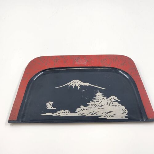 Black Lacquer Ware Wooden Crumber Crumb Tray Silent Butler Japan 8.25" x 5.25"