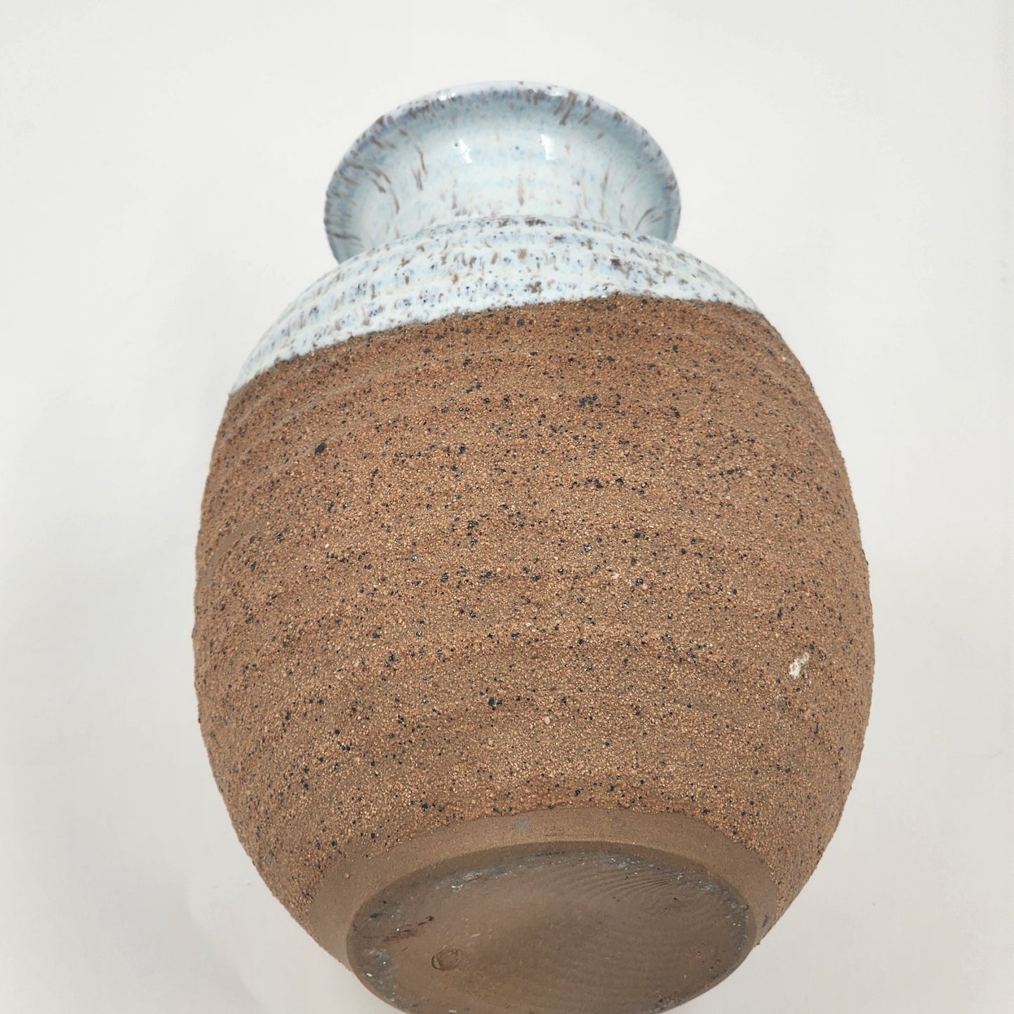 Hand Made Studio Pottery Vase 8.5"h Brown Ringed Clay Glazed Upper and Inside