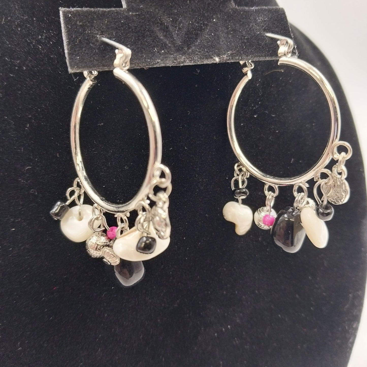 Catherines Silver Tone Saddle Hoop with Multicolor Beads Dangle Earrings Pierced