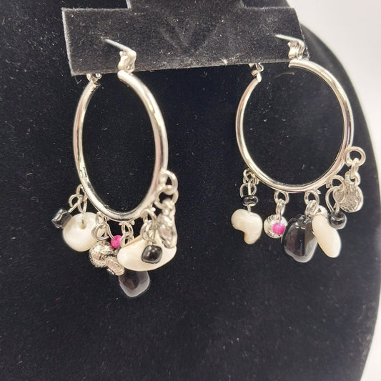 Catherines Silver Tone Saddle Hoop with Multicolor Beads Dangle Earrings Pierced
