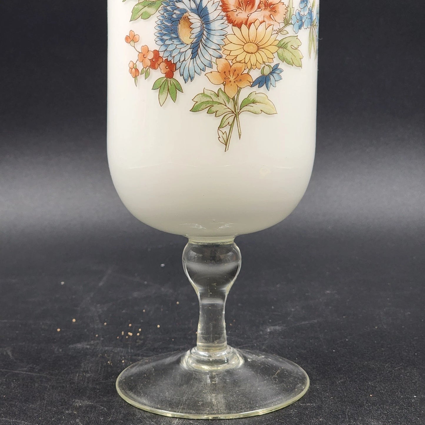 Norleans Vase Satin Frosted Hand Painted Glass Floral Clear Pedestal 11" Vintage