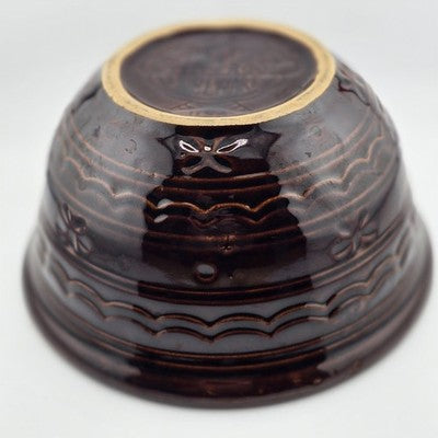 Marcrest Stoneware 1 Qt Mixing Bowl Daisy and Dot Pattern Brown Ovenproof USA