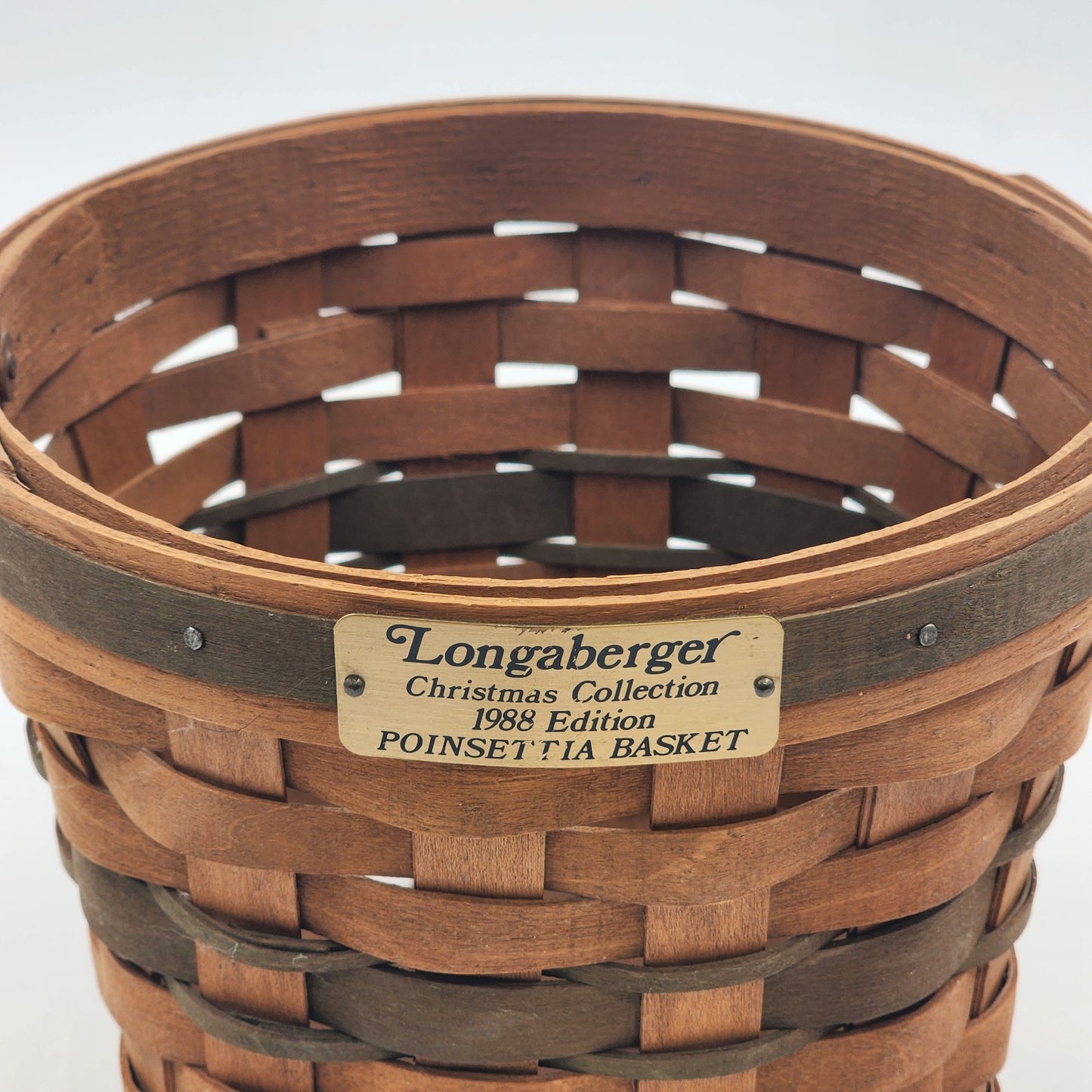 Longaberger 1988 Poinsettia Basket Christmas Collection In Green 8" Across x 6"h