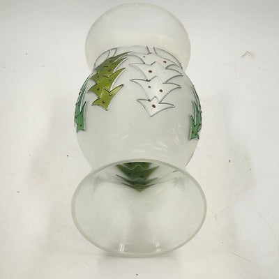 Glass Hurricane Candle Chimney 13"x6" Frosted w Hand Painted Christmas Pine Tree