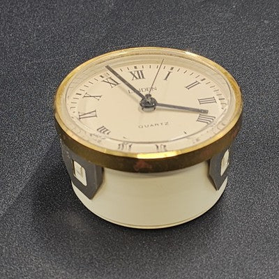 Linden Crystal Quartz Mantel Clock White Face Roman Numerals Tabletop 3" Vintage