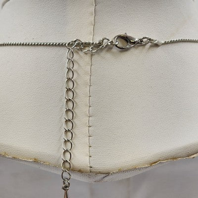 Silver Tone Chain Rhinestone Starburst Flower Pendant 10" Long Necklace Lobster