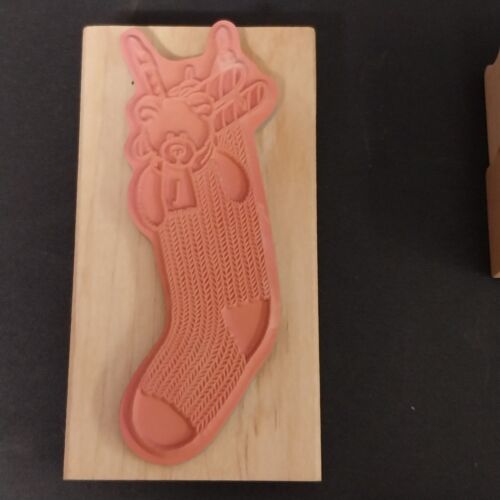 Lot of 5 Christmas Holiday Rubber Stamps Trees, Stocking, Merry Christmas