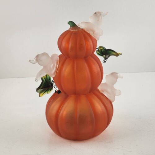 3 Stacked Pumpkins Light up Ghosts 2004 Color Changing Halloween Harvest 7" Tall