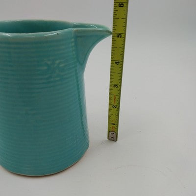 Blue Green Pottery Small Pitcher Mug Ring Snowflake Pattern 5.25" w Handle USA
