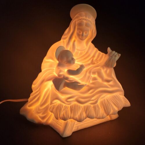 Porcelain Lighted Madonna and Baby Santa's Chimney Sweets Switch Cord and Bulb