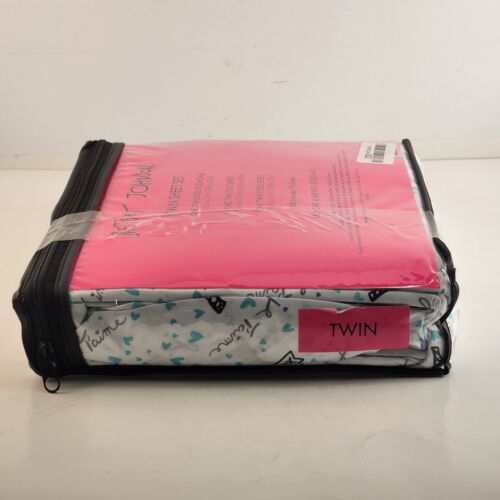 Betsey Johnson Twin Sheet Set White Blue Black Accent Wrinkle Resistant