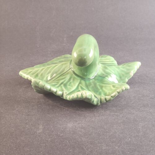 Vintage Green Ceramic Bud Vase 7" Leaf Vein Design Single Stem Candle Top