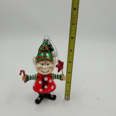 Christmas Pixie Elf Glass Ornament by Living Quarters 5.5" x 4" Holiday Decor