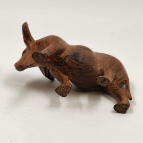 Wooden Water Buffalo Hand Carved Musk Ox Natural Hardwood Figurine 4.5