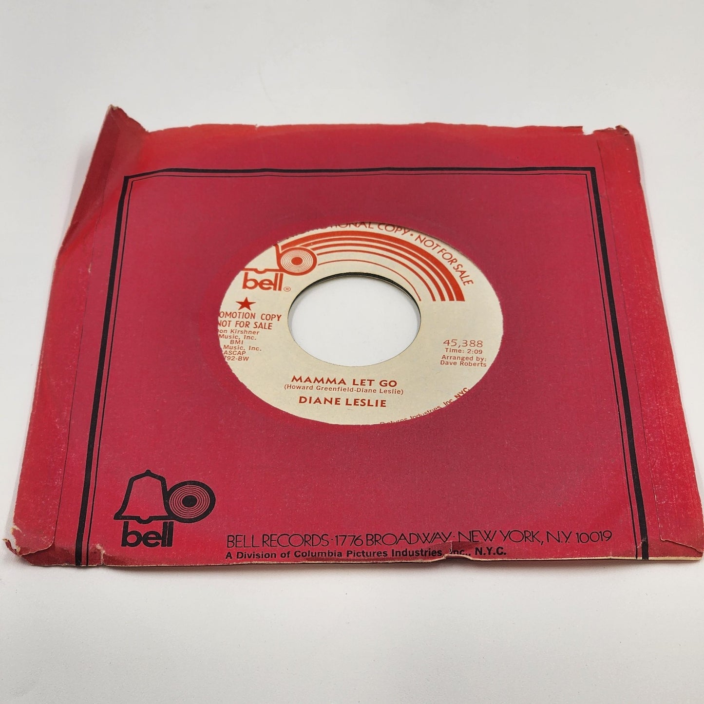 Diane Leslie Bell Records Promotion Copy of Mamma Let Go Vinyl 7" 45 RPM 1973