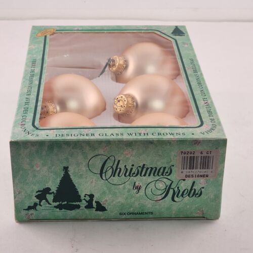 Christmas Ornament Glass Krebs Gold Chiffon 5 Pack Crimson Vintage Boxed 2.5"d