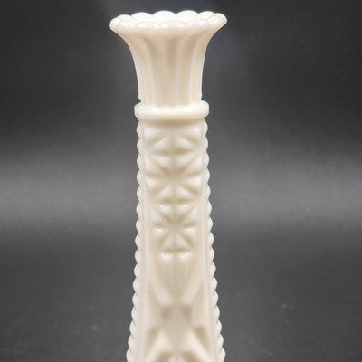 Hoosier Milk Glass Bud Vase Tapered Candlestick Starburst 9" Vintage