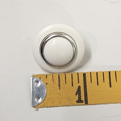 Round White & Silver Tone Pierced Earrings 1” Button Studs Butterfly Closure