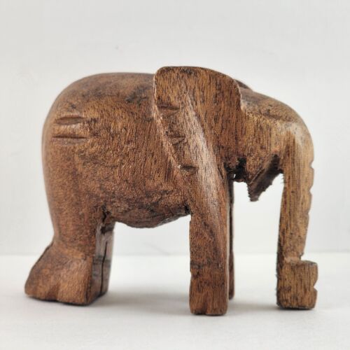 Small Wooden Elephant Hand Carved 2.25 Inches Mostly Smooth Basic Features
