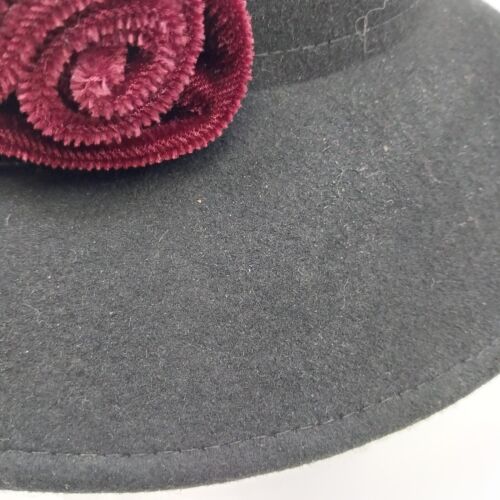 Henri Bendel New York Italy Hat Flowers Black Gray Wool 12" Bowler Rim Vintage