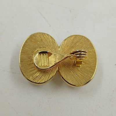 Gold Tone & White Ribbed Stone Clip On Earrings Retro Costume Jewelry