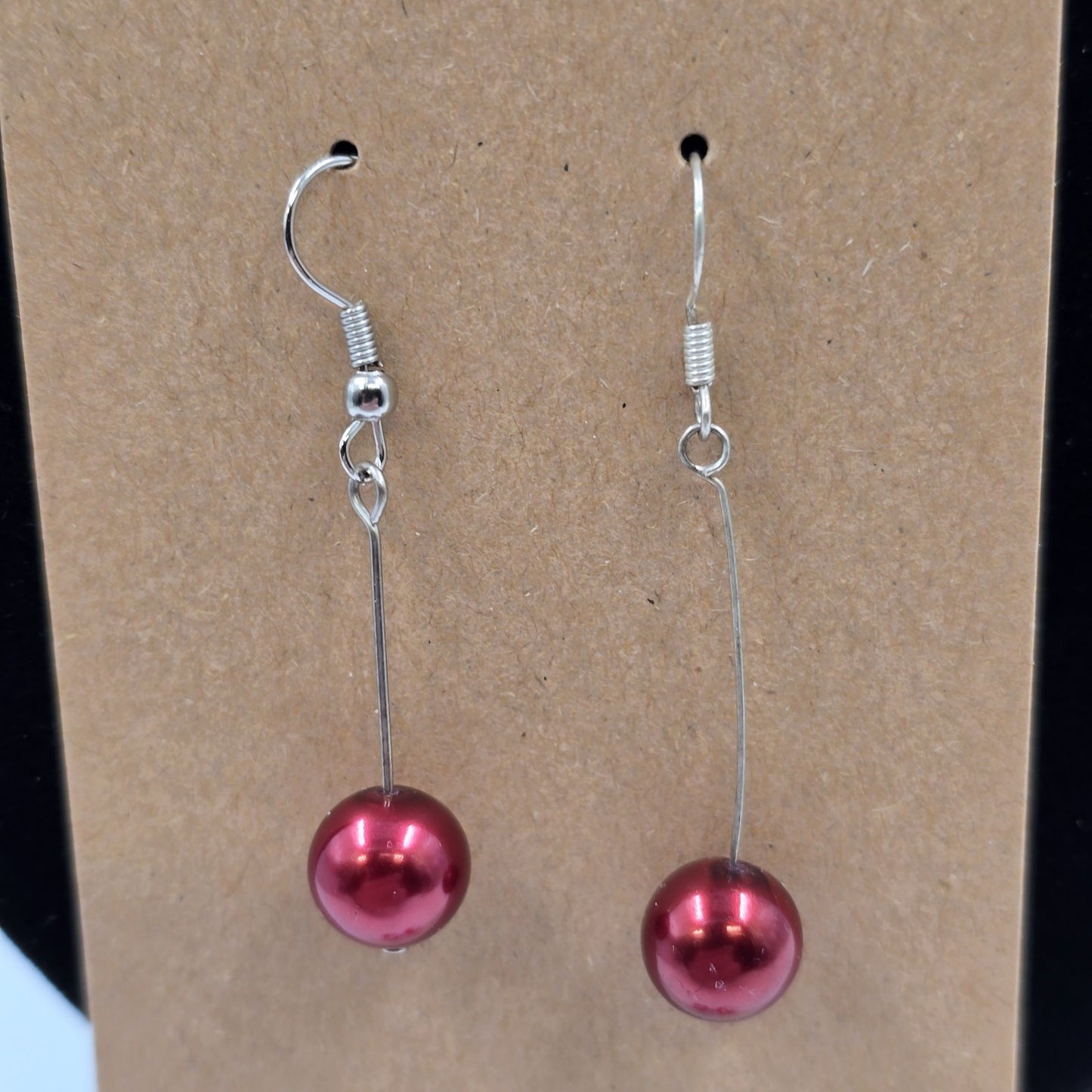2 Earrings Silver Tone Red Faux Pearl Bead Drop & Disney Red Present Gift Dangle