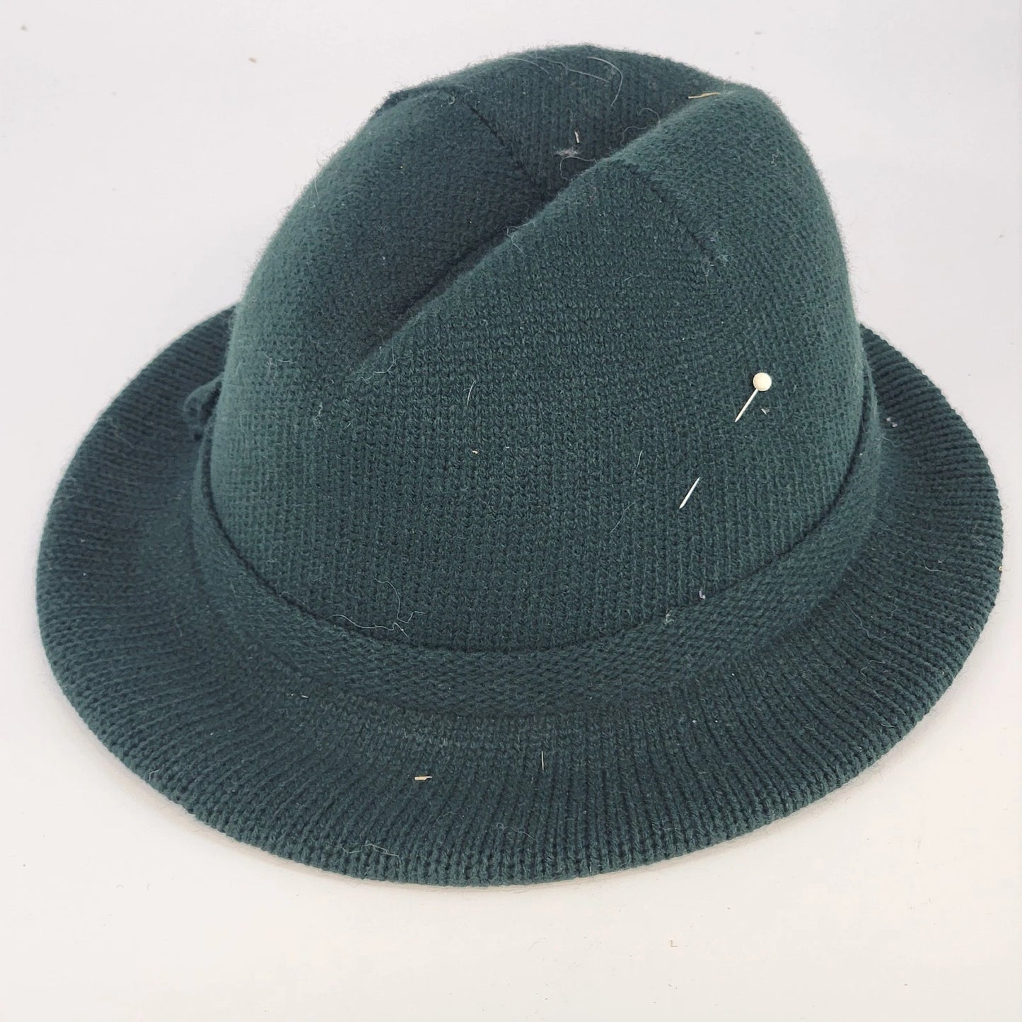 Amalgamated Knit Bowler Women’s Hat Green Wool Fedora Style with Hatpin One Size