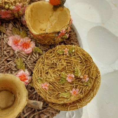 Wong's Polyresin Collectible Miniature Tea Set Bird Nest Teacup & Teapot 5.25"