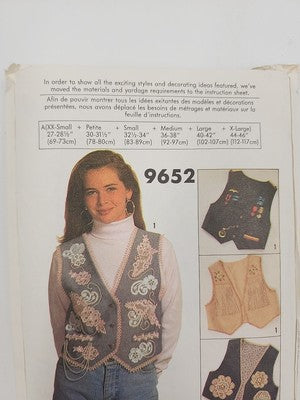 Simplicity Crafts 9652 Vintage Sewing Pattern 1990's Cut Misses Lined Vests