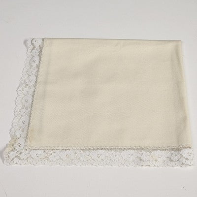 Set of 8 Dinner Napkins in Light Beige Cream w White Lace Edge Trim Linen 15.5"