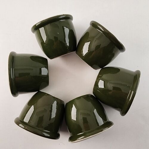 Set 6 Hall Pottery Green White Custard Cups Ramekin Dessert Restaurant