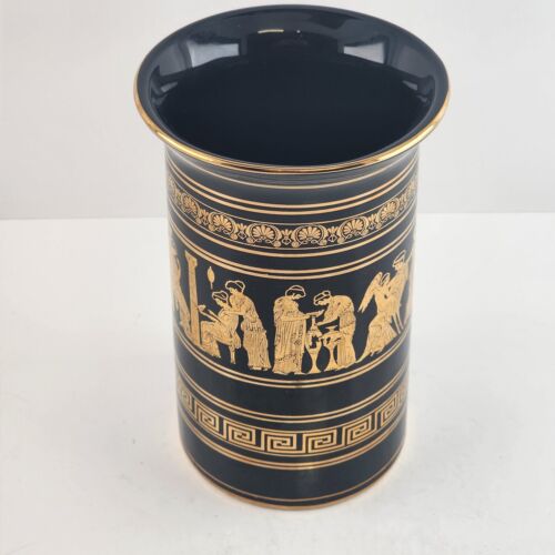 Lambrou Bros Greece Vase Black Handmade 24 k Gold Decoration Greek Mythology 6.5