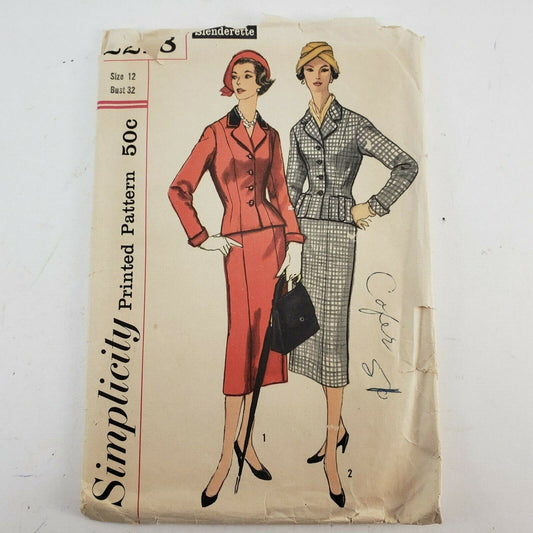 Women Misses 2-Piece Suit Size 12 Bust 32 Simplicity Printed Sewing Pattern 2218