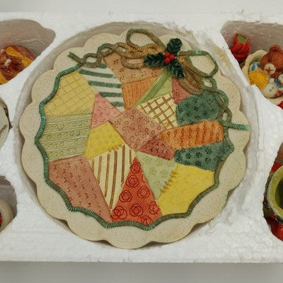 Popular Imports Mini Tea Set Bear Snowman Quilt 5.5" Resin Decor