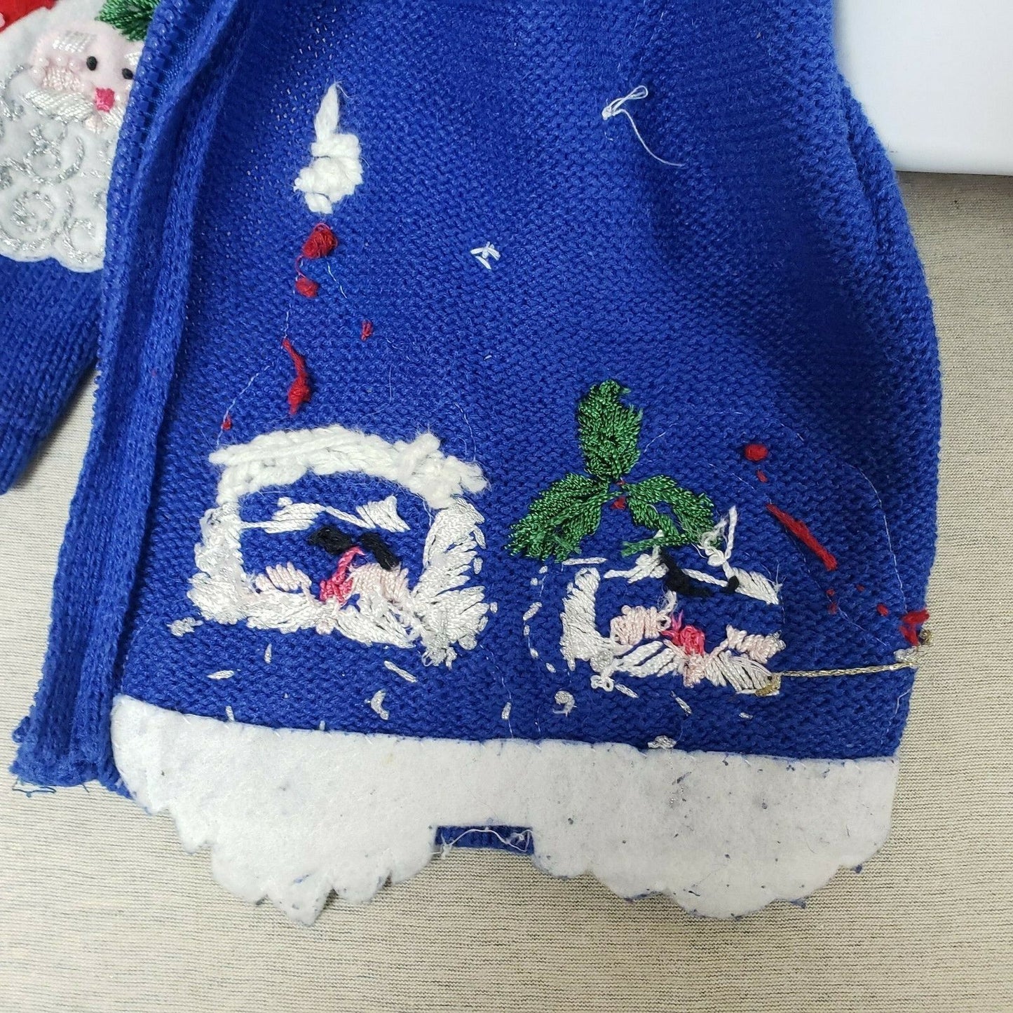 2004 Heirloom Collectibles 1XL Christmas Sweater Santa Claus Blue Zip Cardigan