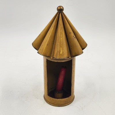 Italian Metal Lantern Taper Holder Vintage Amber Yellow Cone Rustic Candle Lamp