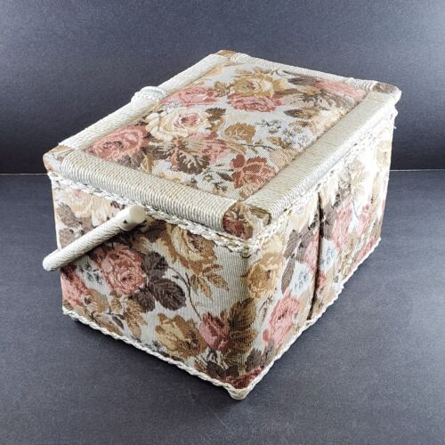 Tapestry Wicker Woven Sewing Box Basket Vintage Clear Tray Pin Cushion 11"x8"x7"